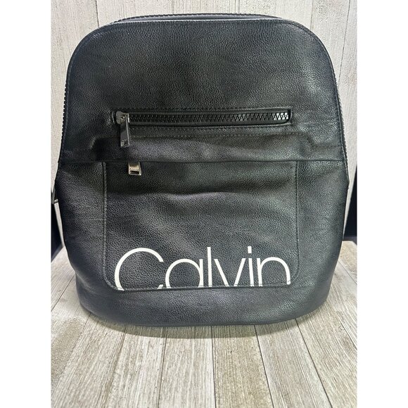 Calvin Klein Backpack Faux Leather Black Zipper Luxury Bag Excellent 13" Tall - Picture 1 of 11